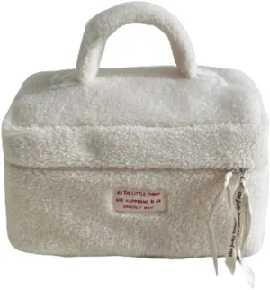 Large Cosmetic Bag Cute Makeup Bag Y2k Aesthetic Make Up Bag Fleece Cosmetic Bag for Purse (Large,Brown)