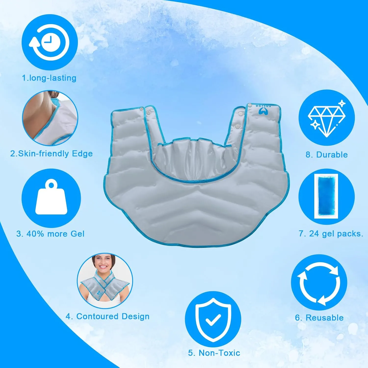 Large Gel Ice Pack & Microwavable Heating Pad for Neck Shoulder Upper Back Pain Relief - Reusable Weighted Cold Pack for Injuries - Hot & Cold Compress Therapy for Swelling, Bruises, Surgery
