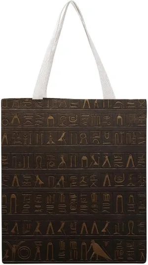 Large Grocery Bags Beach Tote Ancient Egyptian Hieroglyph Shopping Bag for Women Shoulder Bag for Travel Work Handbag