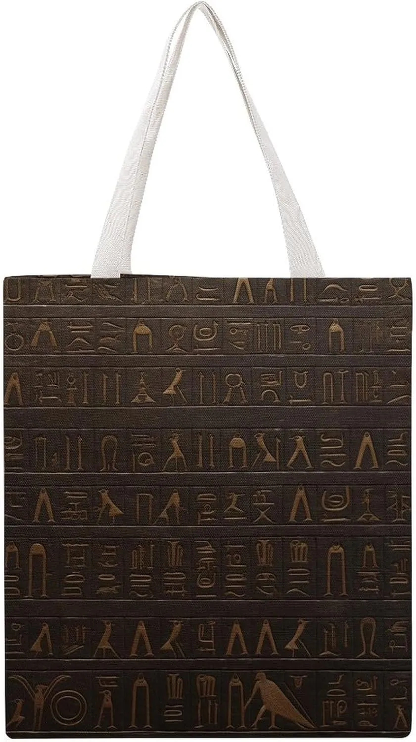 Large Grocery Bags Beach Tote Ancient Egyptian Hieroglyph Shopping Bag for Women Shoulder Bag for Travel Work Handbag