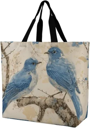 Large Grocery Bags Beach Tote Bluebird on The Branch Shopping Bag for Women Shoulder Bag for Travel Work Handbag