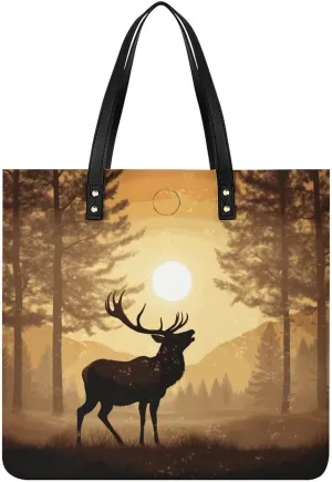 Large Grocery Bags Beach Tote Elk Artwork Bag for Women Shoulder Bag for Travel Work Handbag
