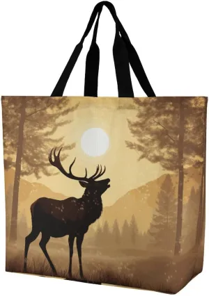 Large Grocery Bags Beach Tote Elk Artwork Shopping Bag for Women Shoulder Bag for Travel Work Handbag