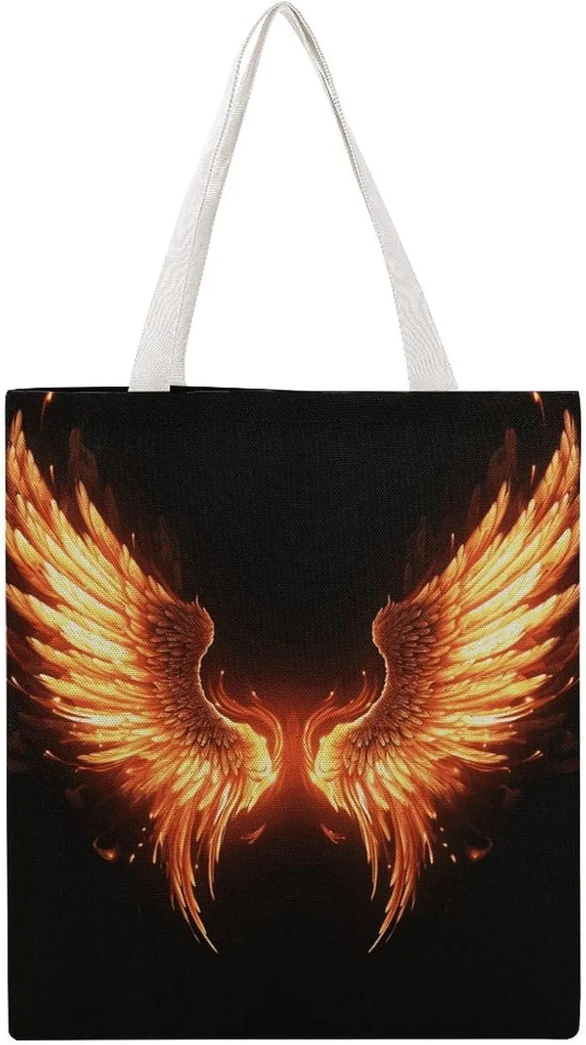 Large Grocery Bags Beach Tote Fire Angle Wings Shopping Bag for Women Shoulder Bag for Travel Work Handbag