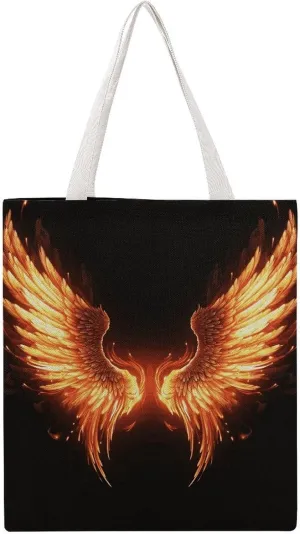 Large Grocery Bags Beach Tote Fire Angle Wings Shopping Bag for Women Shoulder Bag for Travel Work Handbag