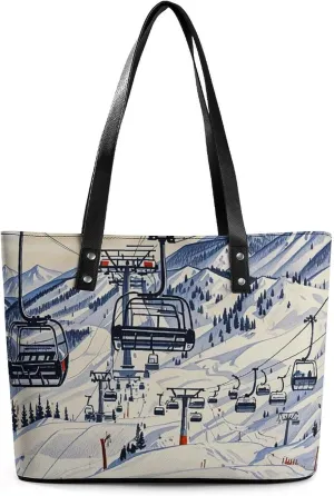 Large Grocery Bags Beach Tote Mount Horsney Ski Lift Bag for Women Shoulder Bag for Travel Work Handbag