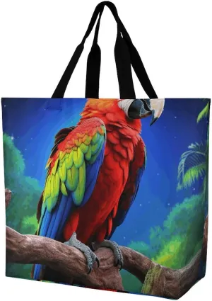 Large Grocery Bags Beach Tote Parrot Shopping Bag for Women Shoulder Bag for Travel Work Handbag