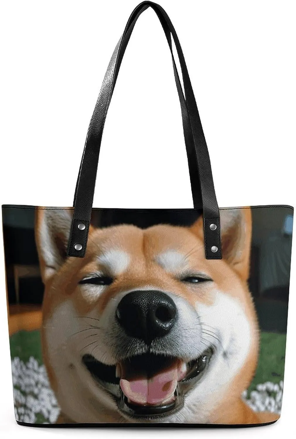 Large Grocery Bags Beach Tote Shiba Inu Smile Tongue Out Bag for Women Shoulder Bag for Travel Work Handbag