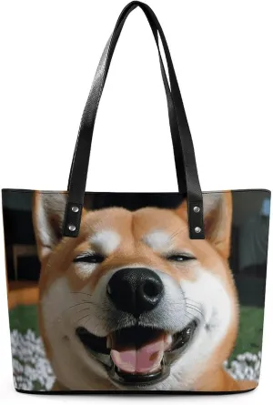 Large Grocery Bags Beach Tote Shiba Inu Smile Tongue Out Bag for Women Shoulder Bag for Travel Work Handbag