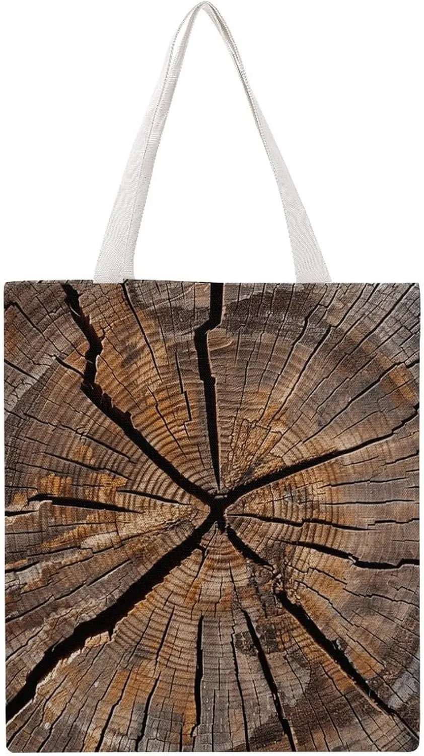 Large Grocery Bags Beach Tote Tree Stump Wood Grain Shopping Bag for Women Shoulder Bag for Travel Work Handbag