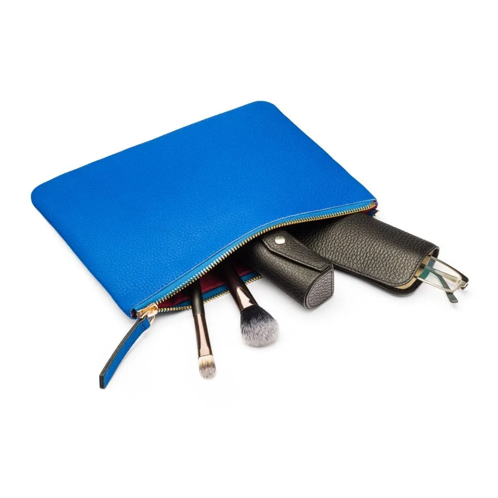 Large Leather Makeup Bag - Cobalt