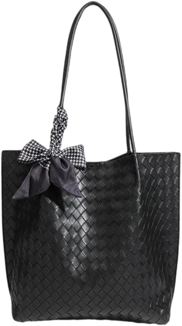 Large Leather Woven Tote Bag for Women - Braided Shoulder Handbag for Work, Shopping, Travel & Daily Use
