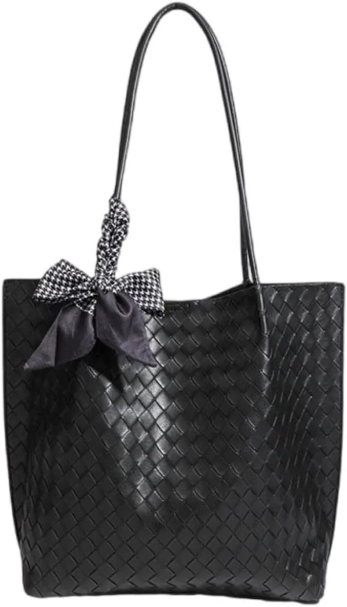 Large Leather Woven Tote Bag for Women - Braided Shoulder Handbag for Work, Shopping, Travel & Daily Use