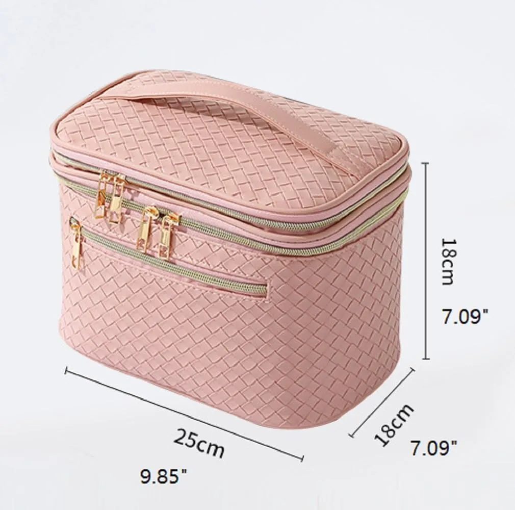 Large Makeup Bag for Women Double Layer Cosmetic Bag with Jewelry Organizer Compartment Waterproof Travel Toiletry Bag (A/Black)