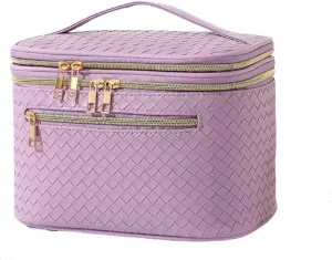 Large Makeup Bag for Women Double Layer Cosmetic Bag with Jewelry Organizer Compartment Waterproof Travel Toiletry Bag (A/Purple)