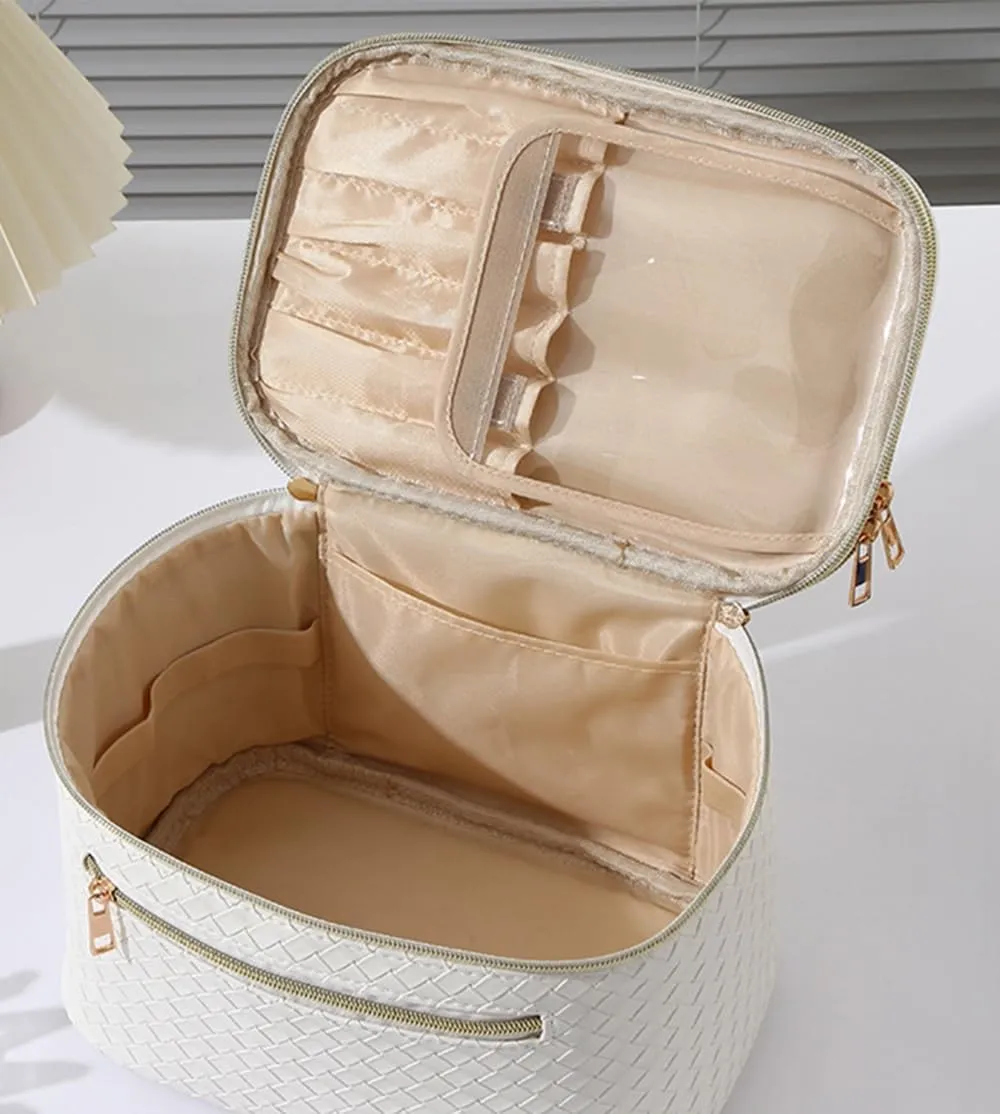 Large Makeup Bag for Women Double Layer Cosmetic Bag with Jewelry Organizer Compartment Waterproof Travel Toiletry Bag (A/Purple)