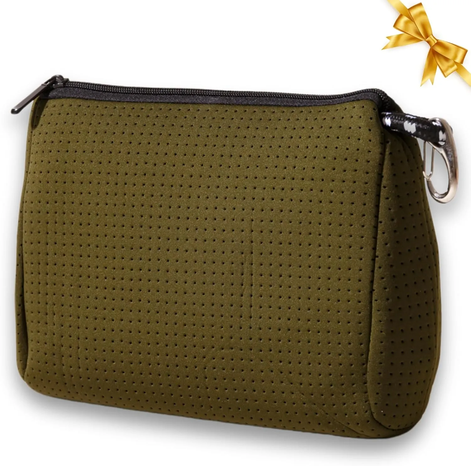 Large Makeup Bag with Zipper, Safari - Waterproof Neoprene Cosmetic Bag 7.7 x 10.75 x 5 inches