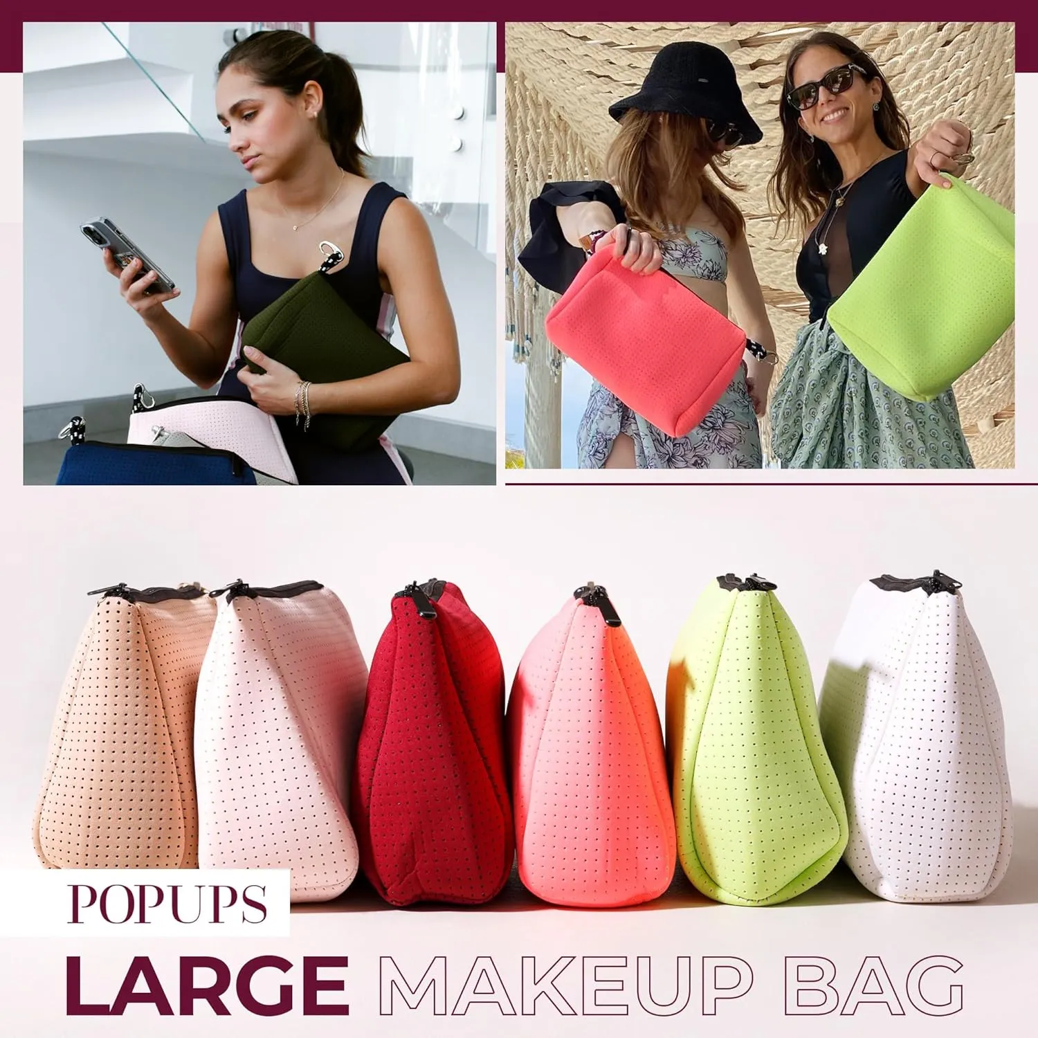 Large Makeup Bag with Zipper, Safari - Waterproof Neoprene Cosmetic Bag 7.7 x 10.75 x 5 inches