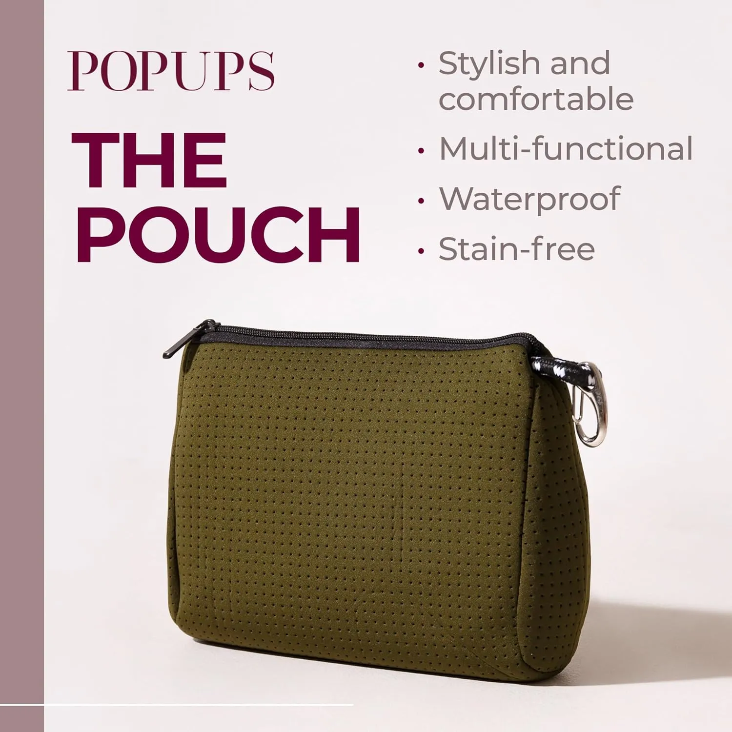 Large Makeup Bag with Zipper, Safari - Waterproof Neoprene Cosmetic Bag 7.7 x 10.75 x 5 inches