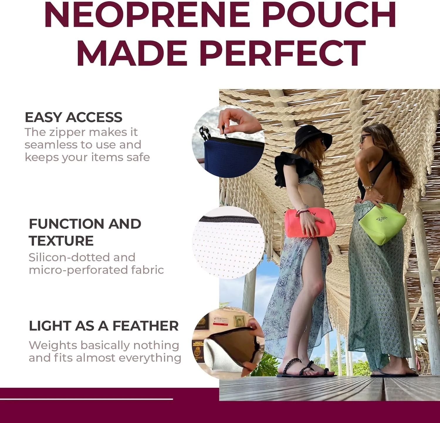 Large Makeup Bag with Zipper, Safari - Waterproof Neoprene Cosmetic Bag 7.7 x 10.75 x 5 inches
