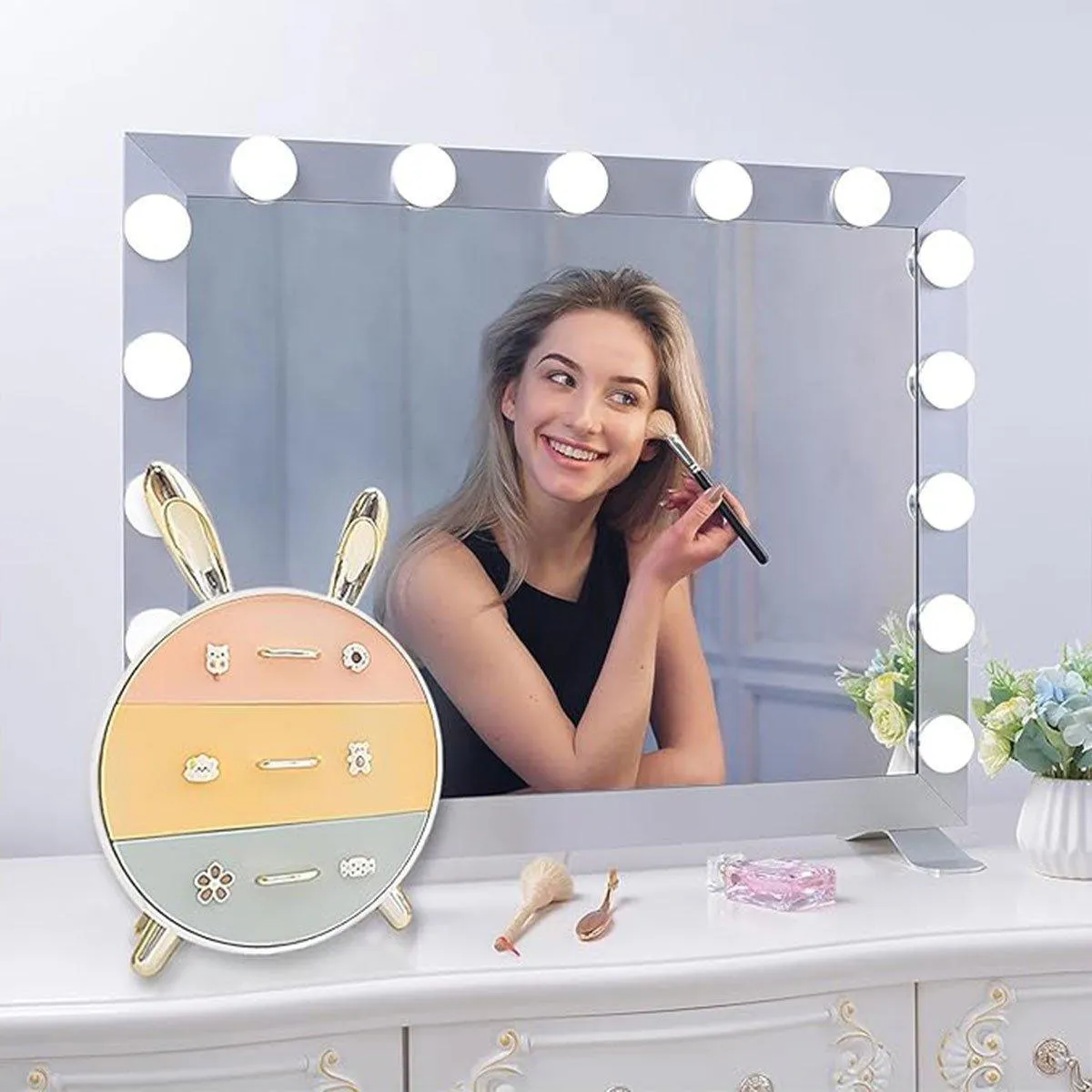 Large Multi-functional Makeup Storage Organizer Rabbit Decor Drawer Cosmetic Box