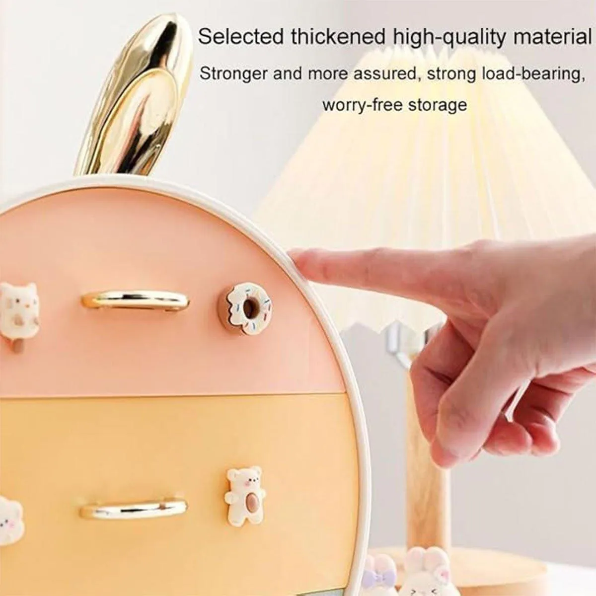 Large Multi-functional Makeup Storage Organizer Rabbit Decor Drawer Cosmetic Box