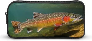 Large Pencil Case Brook Trout Fly Fishing Pencil Bag Aesthetic Pen Pouch for Women Men Pen Bag Portable Cosmetic Bag Multifunctional Coin Pouch for Office Holiday