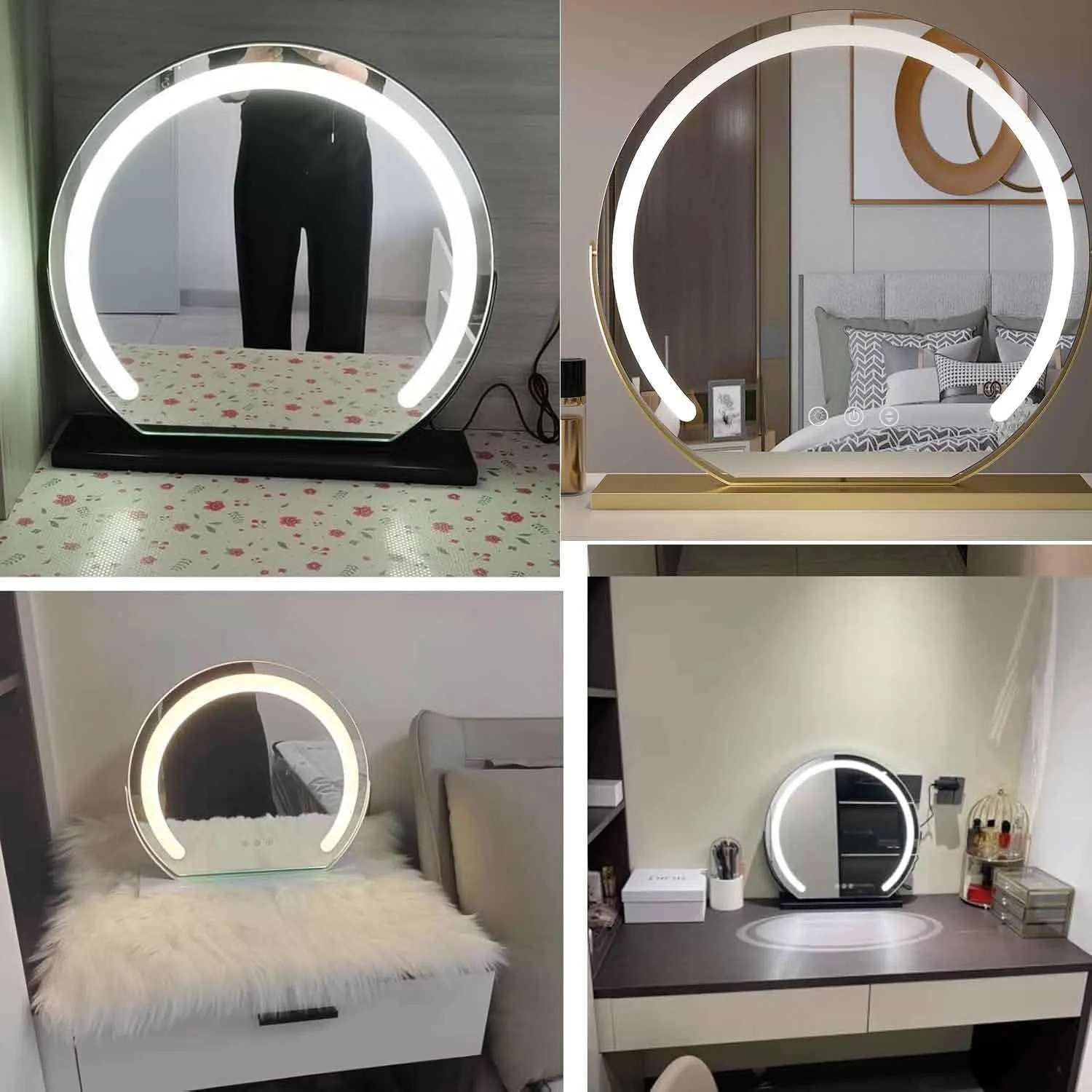 Large Vanity Mirror with Lights,Round LED Makeup Mirror,Dressing Table Makeup Mirror，Smart Touch Control 3 Colors Dimmable, 360° Rotation Gold,40cm