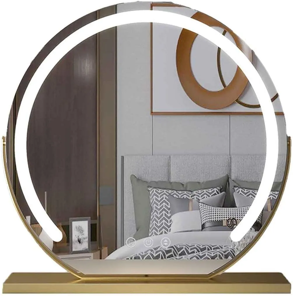 Large Vanity Mirror with Lights,Round LED Makeup Mirror,Dressing Table Makeup Mirror，Smart Touch Control 3 Colors Dimmable, 360° Rotation Gold,40cm