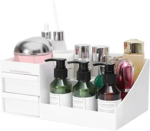 Large white Vanity Organizer - Countertop Mens Organizer With Drawers for Cologne,Shelf for Bathroom Counter,Mens Dresser,Men Bedroom,Beard, Shaving Lotion, Perfume & Skincare
