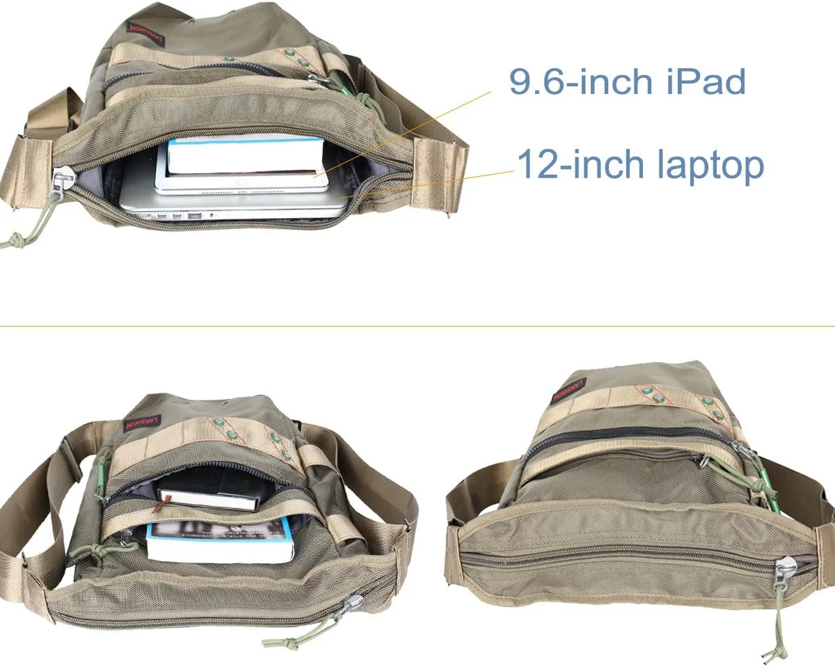 Larswon Vertical Messenger Bag, Crossbody Bag, Shoulder Bag Tablets Bag Satchel for Men Women Army Green