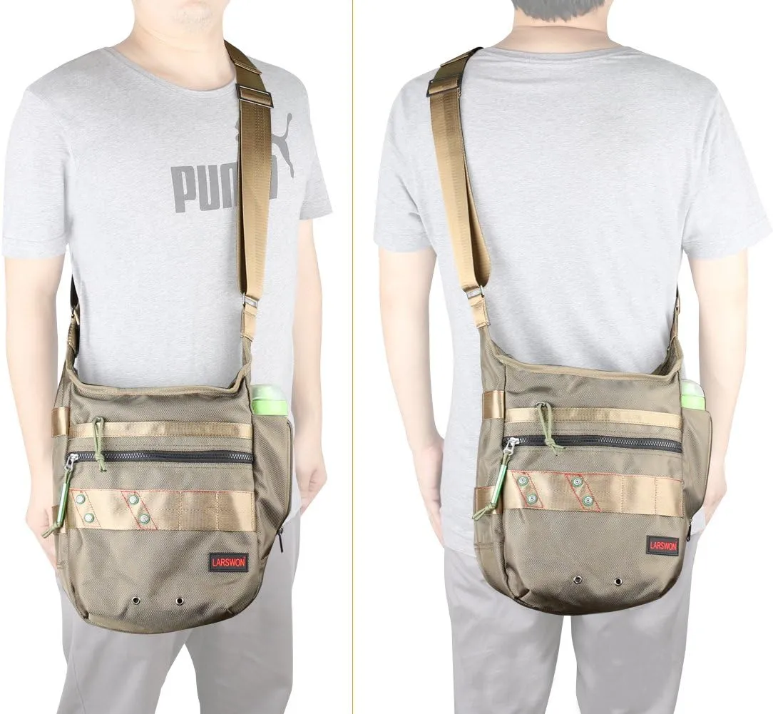 Larswon Vertical Messenger Bag, Crossbody Bag, Shoulder Bag Tablets Bag Satchel for Men Women Army Green