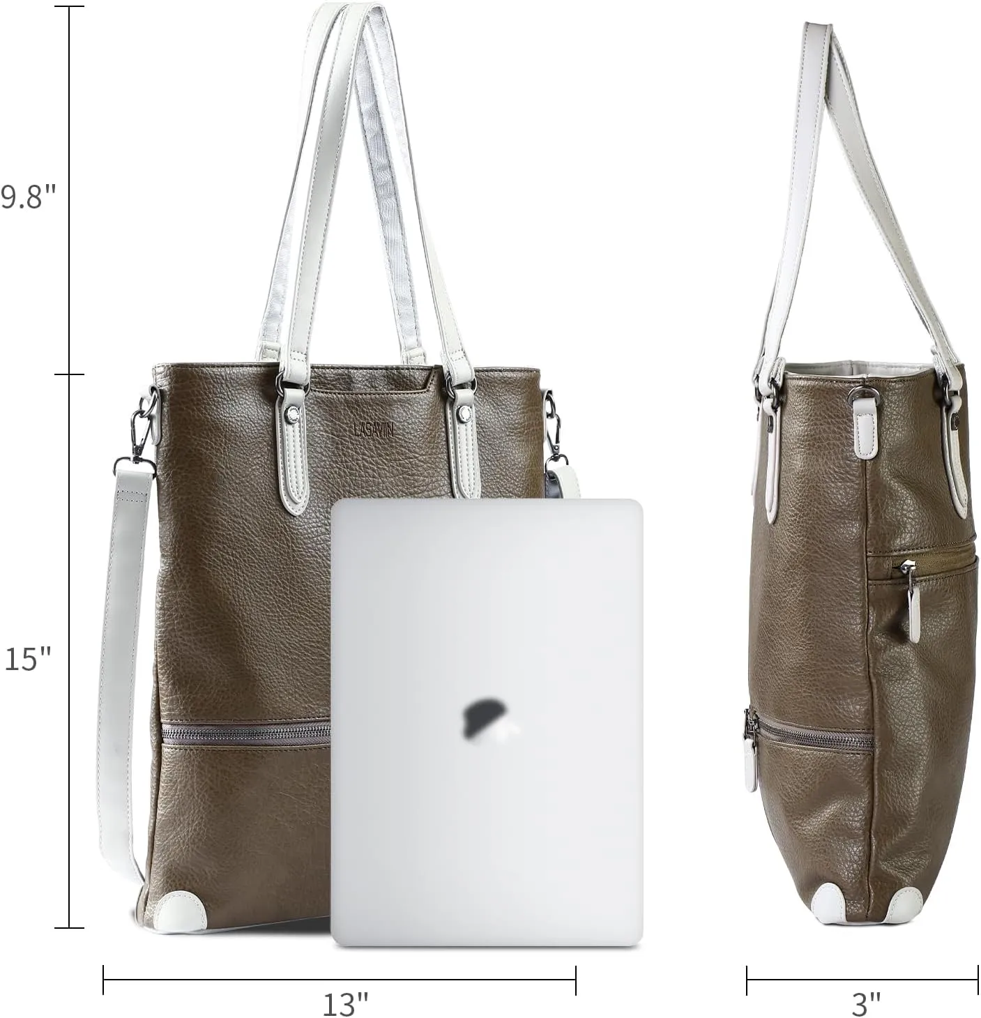 Lassviin Laptop Tote Bag, Leather Work Tote for Computer Bag Waterproof Lightweight Shoulder Bag Purse Handbag Crossbody Bag