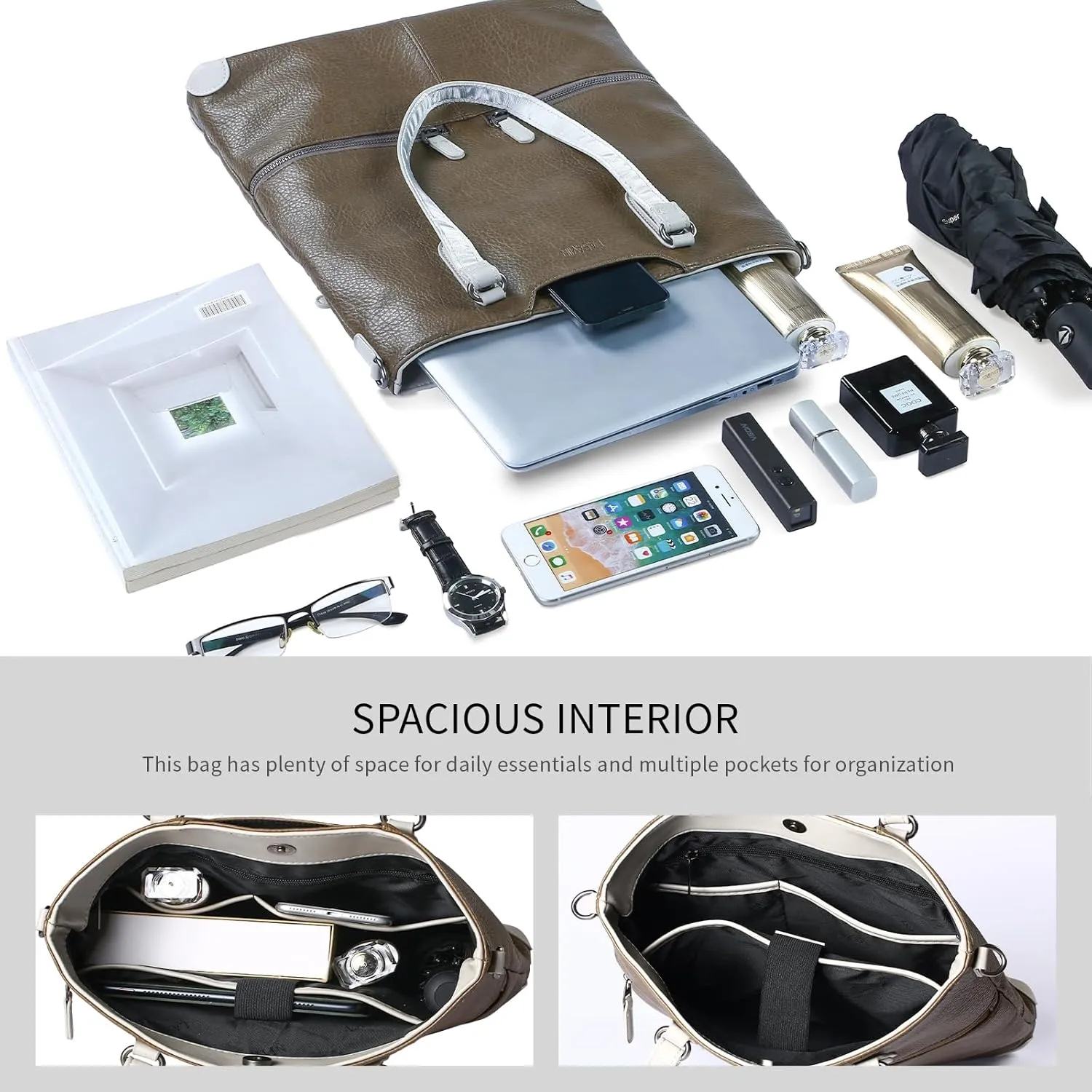 Lassviin Laptop Tote Bag, Leather Work Tote for Computer Bag Waterproof Lightweight Shoulder Bag Purse Handbag Crossbody Bag