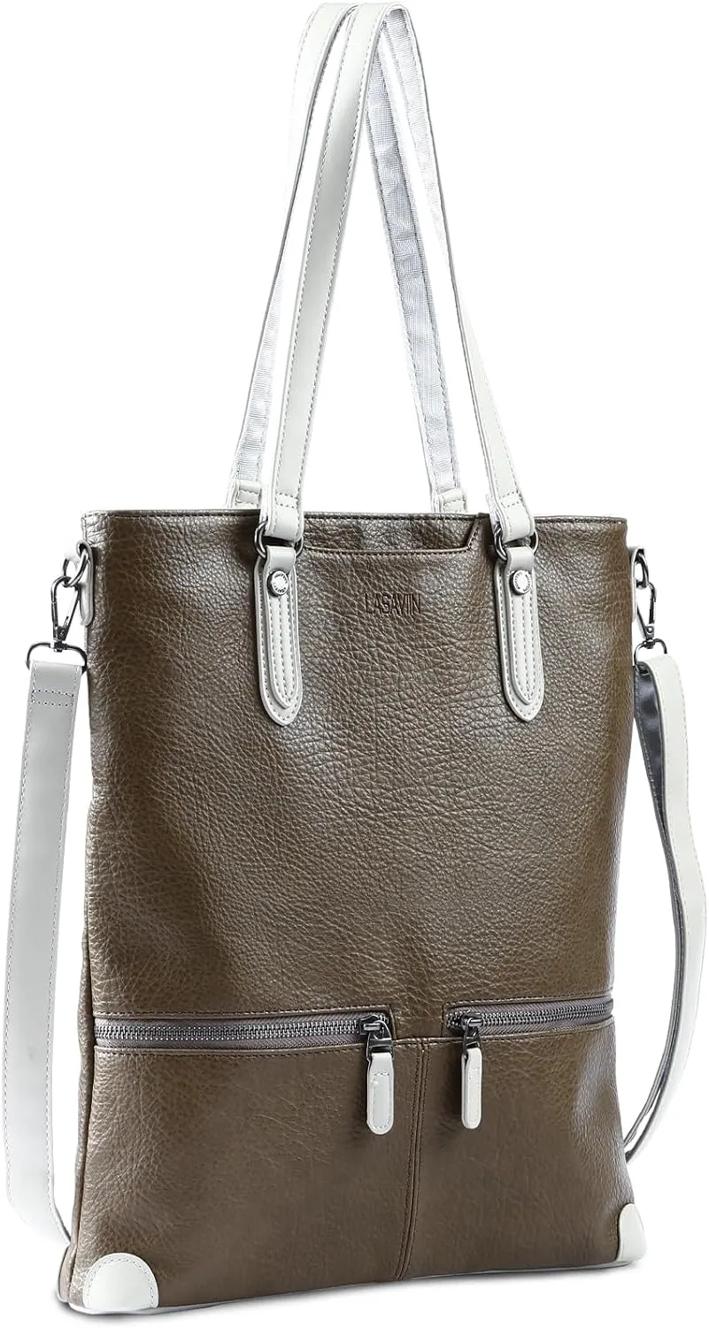 Lassviin Laptop Tote Bag, Leather Work Tote for Computer Bag Waterproof Lightweight Shoulder Bag Purse Handbag Crossbody Bag