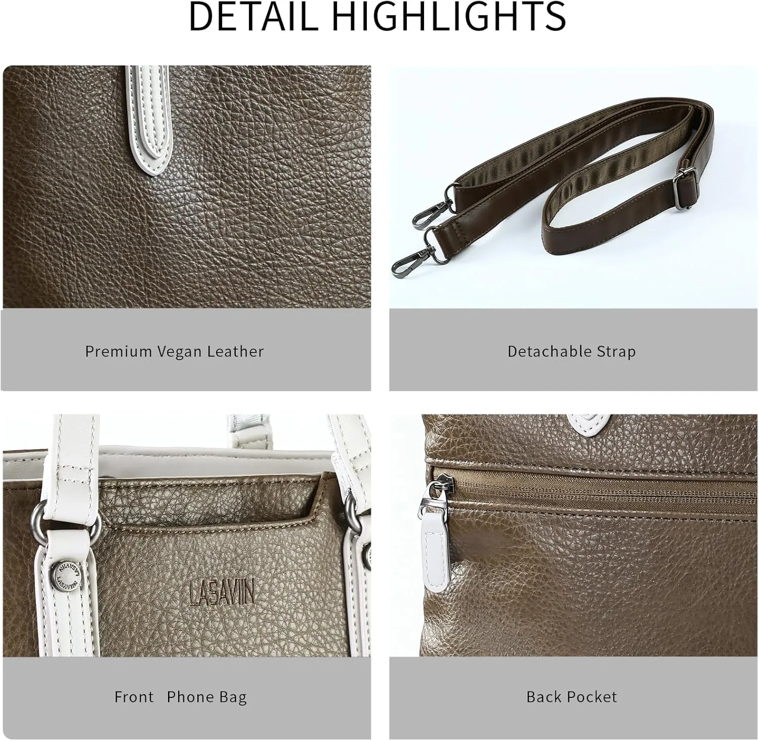 Lassviin Laptop Tote Bag, Leather Work Tote for Computer Bag Waterproof Lightweight Shoulder Bag Purse Handbag Crossbody Bag