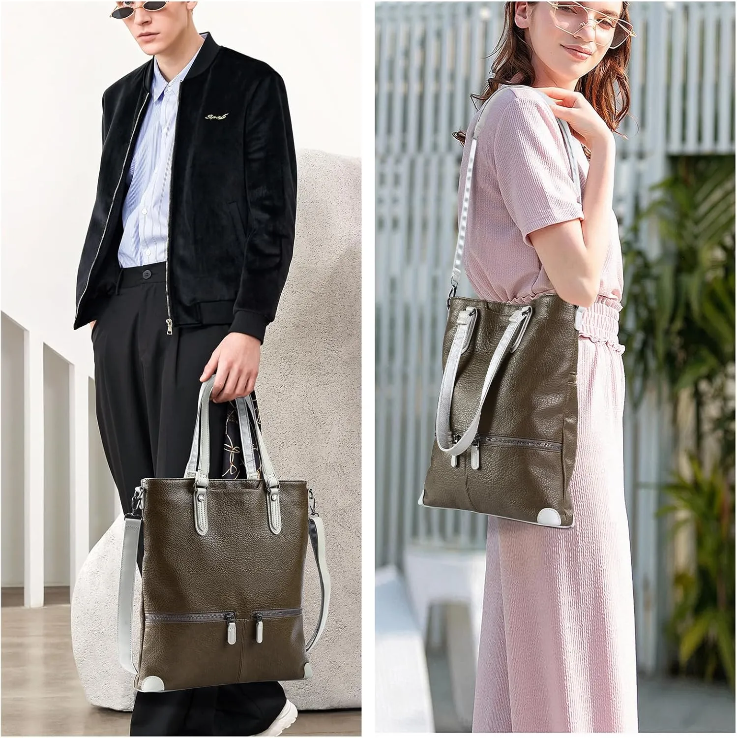 Lassviin Laptop Tote Bag, Leather Work Tote for Computer Bag Waterproof Lightweight Shoulder Bag Purse Handbag Crossbody Bag
