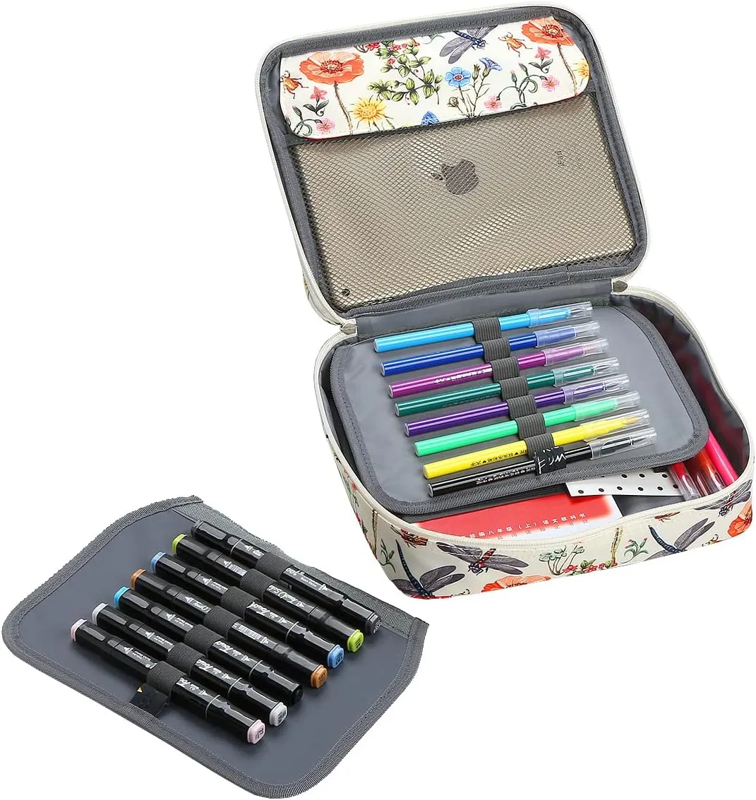 Lbxgap Multi-Functional Zipper Pencil ipad case with Handle and Zippered Pocket, Carrying Protective Bag with Bookmark and Book Fixing Straps for Travel Office