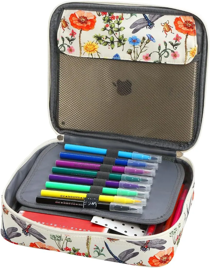 Lbxgap Multi-Functional Zipper Pencil ipad case with Handle and Zippered Pocket, Carrying Protective Bag with Bookmark and Book Fixing Straps for Travel Office