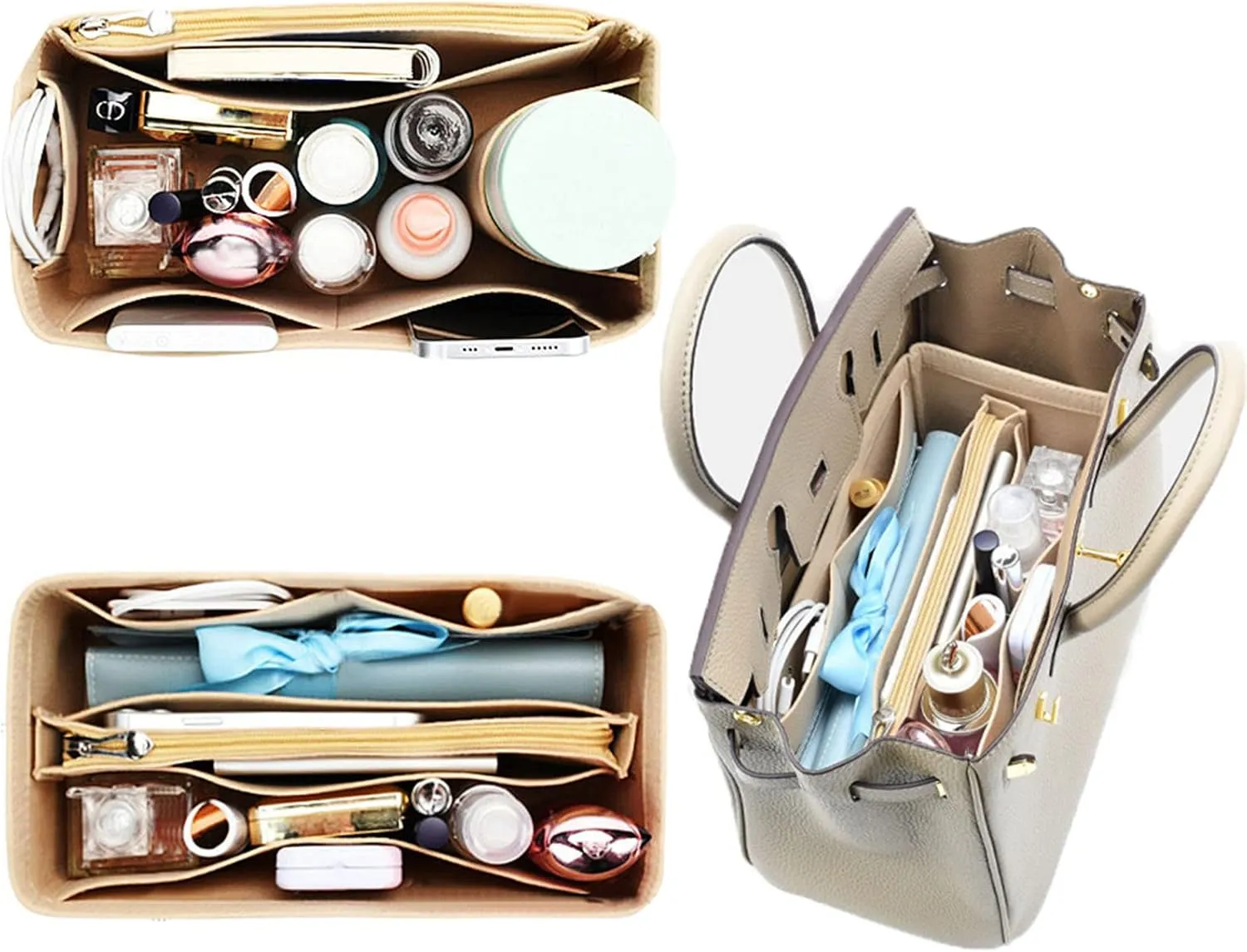 Lckaey Purse Organizer for Hermes birkin bag 30 Felt organizer insert Y013M Pull camel-M
