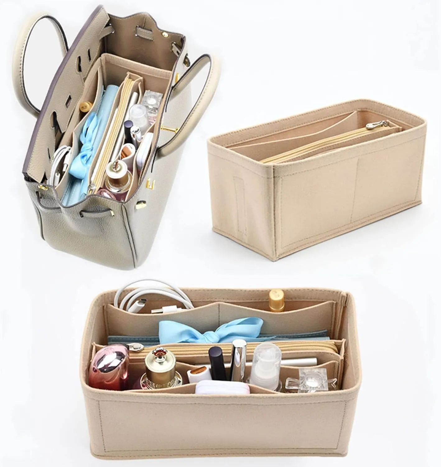 Lckaey Purse Organizer for Hermes birkin bag 30 Felt organizer insert Y013M Pull camel-M