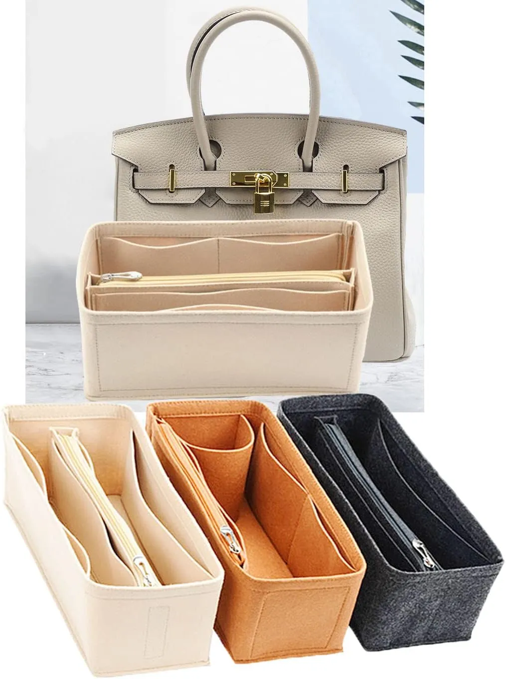 Lckaey Purse Organizer for Hermes birkin bag 30 Felt organizer insert Y013M Pull camel-M