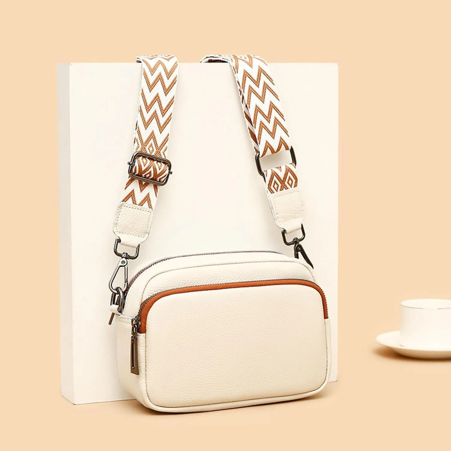 Leather Crossbody Pouch Contrast Women's Bag Simple Shoulder Crossbody Bag