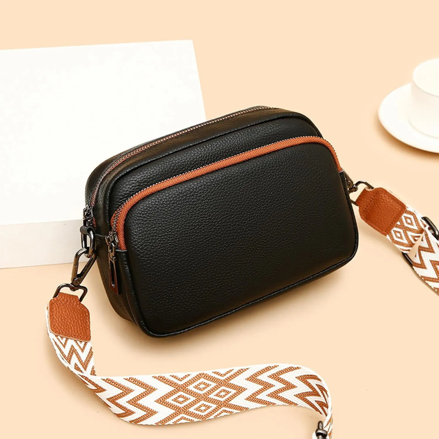 Leather Crossbody Pouch Contrast Women's Bag Simple Shoulder Crossbody Bag