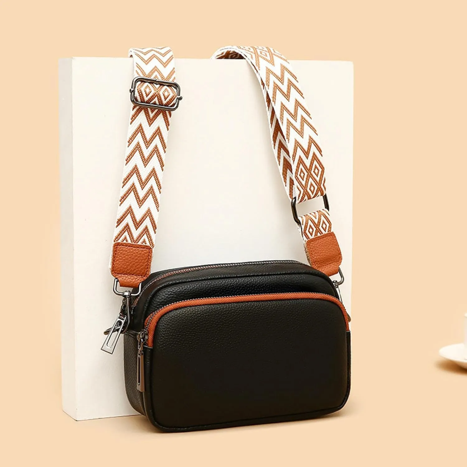 Leather Crossbody Pouch Contrast Women's Bag Simple Shoulder Crossbody Bag