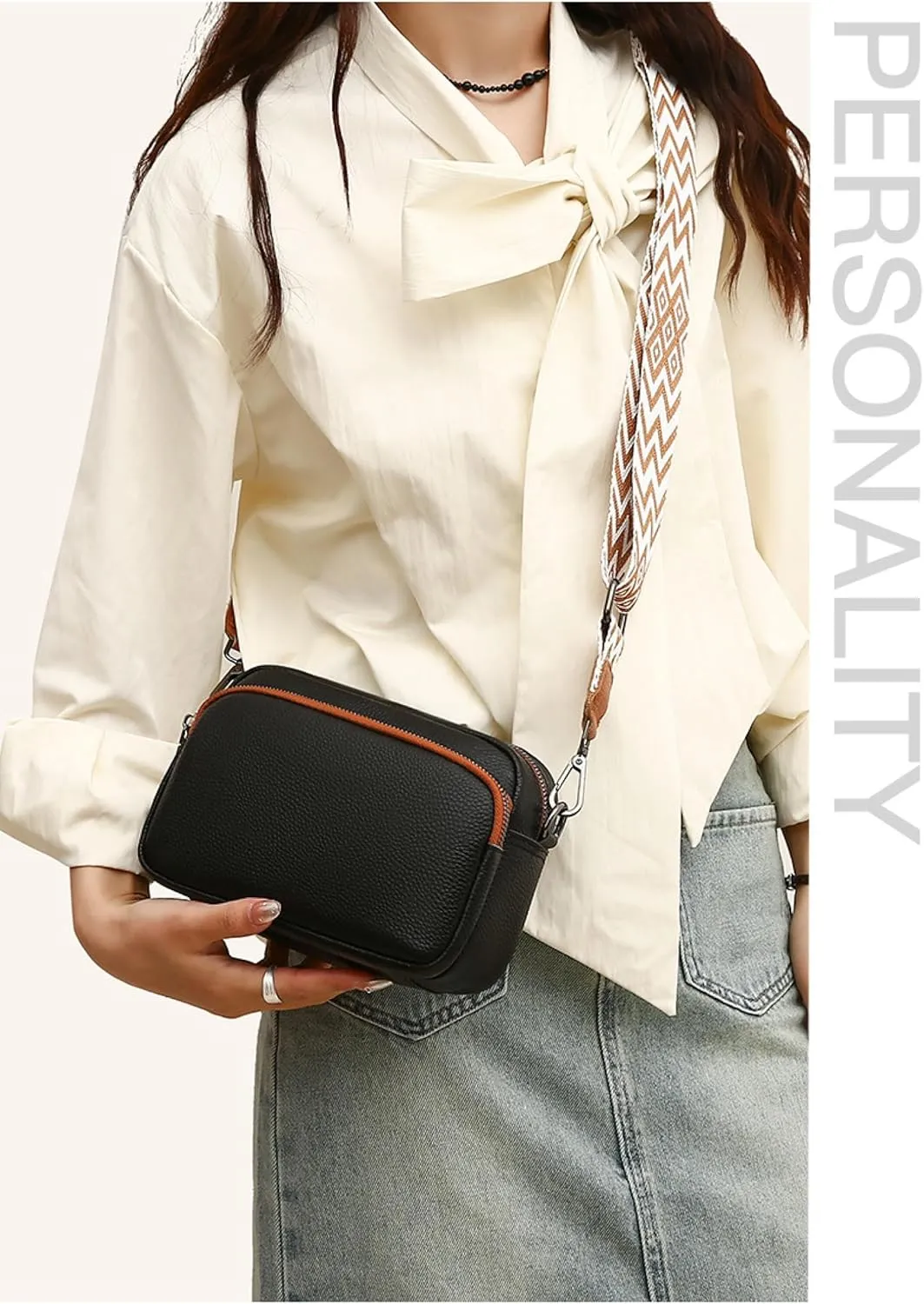 Leather Crossbody Pouch Contrast Women's Bag Simple Shoulder Crossbody Bag