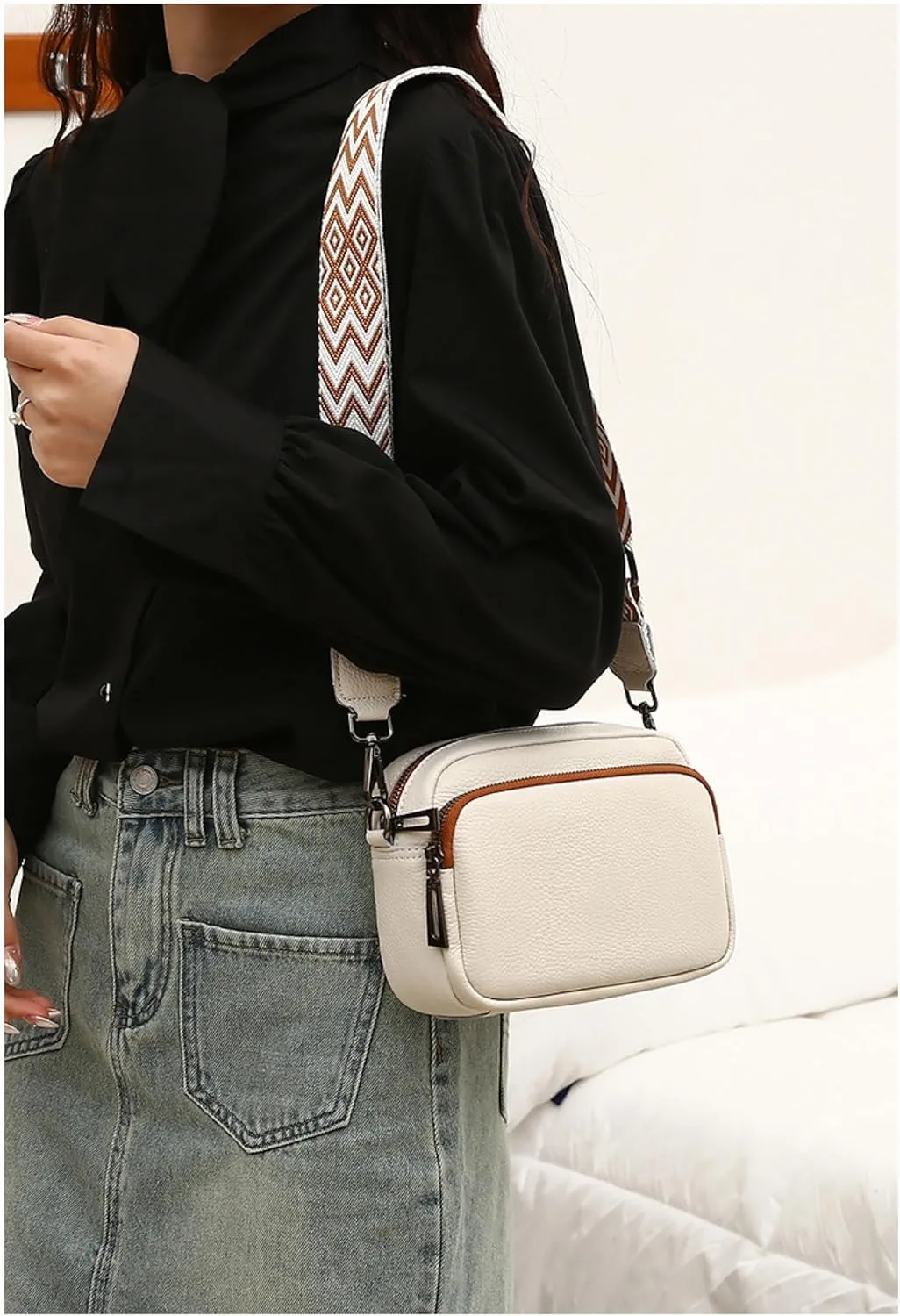Leather Crossbody Pouch Contrast Women's Bag Simple Shoulder Crossbody Bag