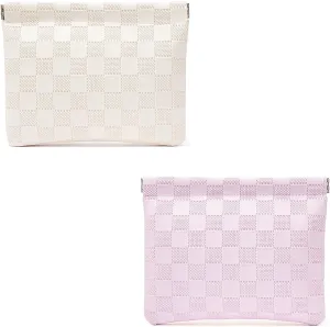 Leather Pocket Cosmetic Bag for Purse,Coin Purse Lipstick Cosmetic Accessories Organizer, Travel Kit Storage Pouch,Waterproof Portable No Zipper Self-closing Small Makeup Pouch for Women