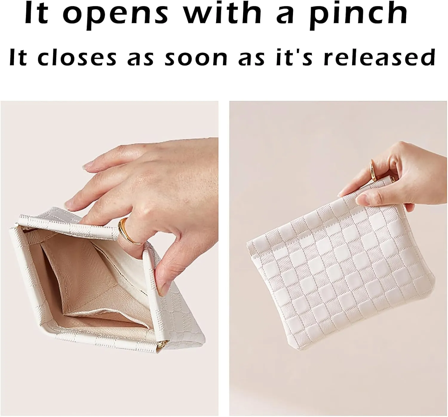 Leather Pocket Cosmetic Bag for Purse,Coin Purse Lipstick Cosmetic Accessories Organizer, Travel Kit Storage Pouch,Waterproof Portable No Zipper Self-closing Small Makeup Pouch for Women