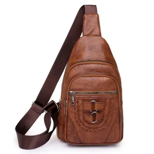 Leather Sling Bag Purse for Women Chest Crossbody Shoulder Bags Travel Daypack for Men and Women Brown Big